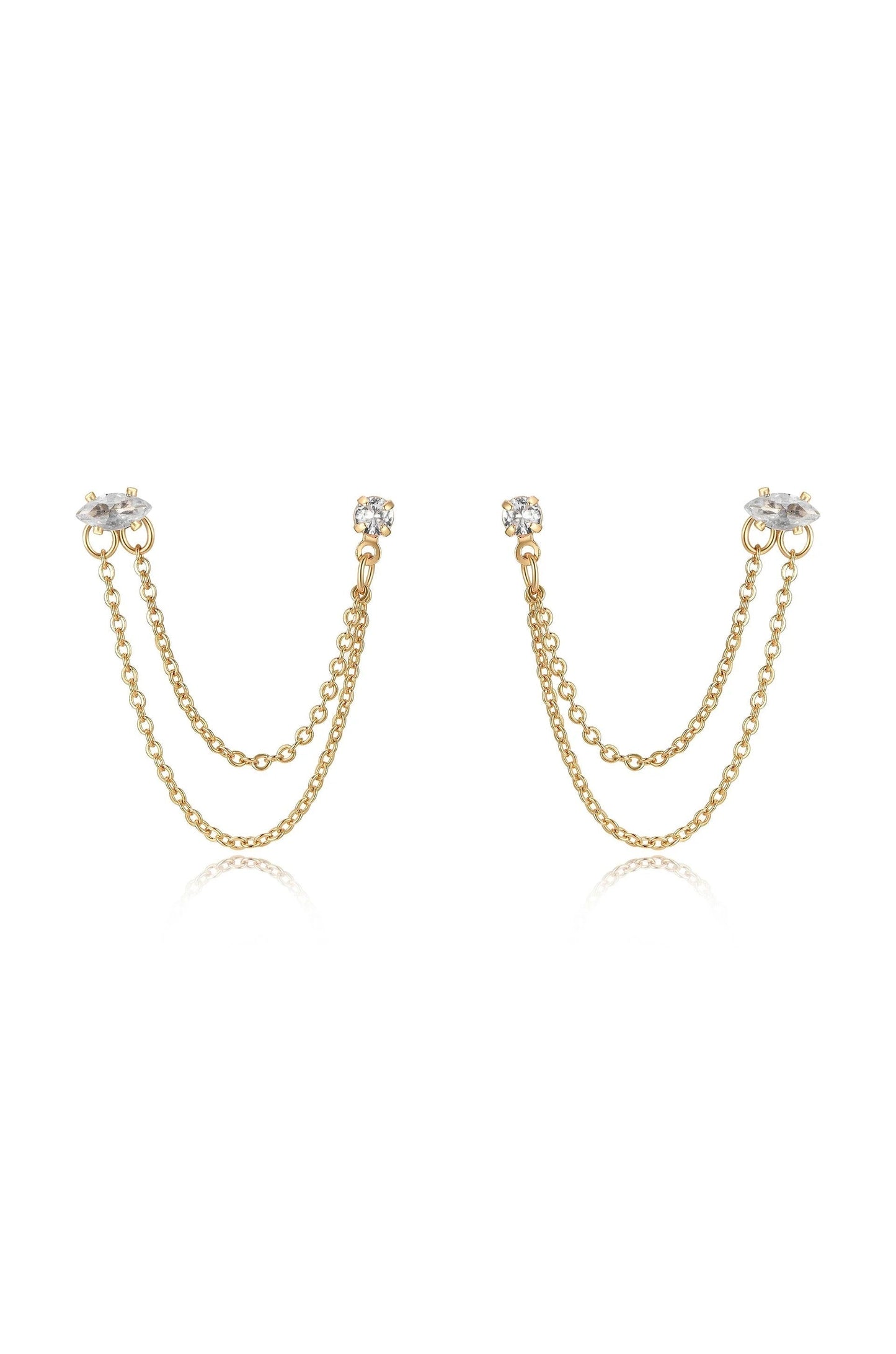Double Piercing Chain Dangle Earrings - Clear