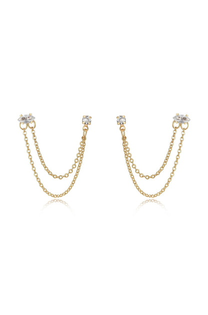 Double Piercing Chain Dangle Earrings - Clear