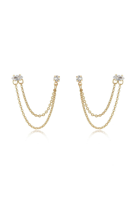Double Piercing Chain Dangle Earrings - Clear