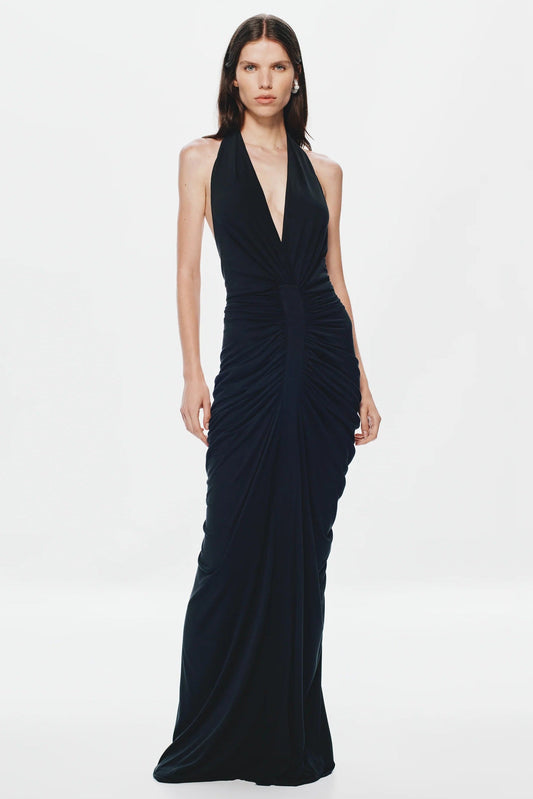 Misha Venus Gathered Cupro Dress - Black