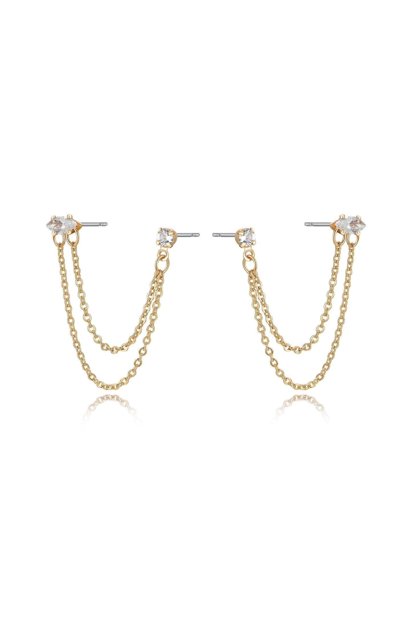 Double Piercing Chain Dangle Earrings - Clear