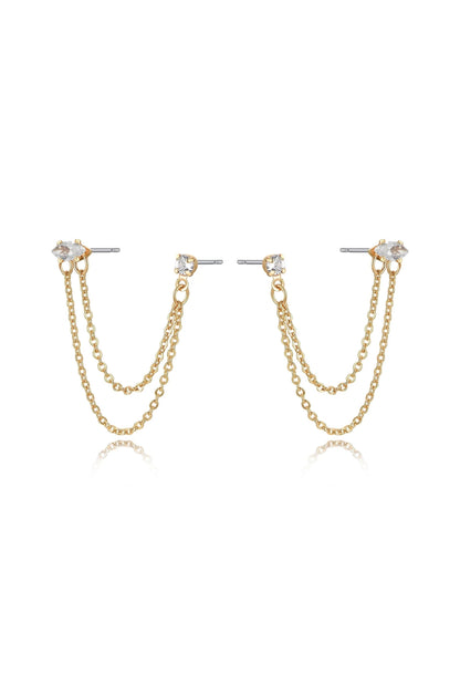 Double Piercing Chain Dangle Earrings - Clear