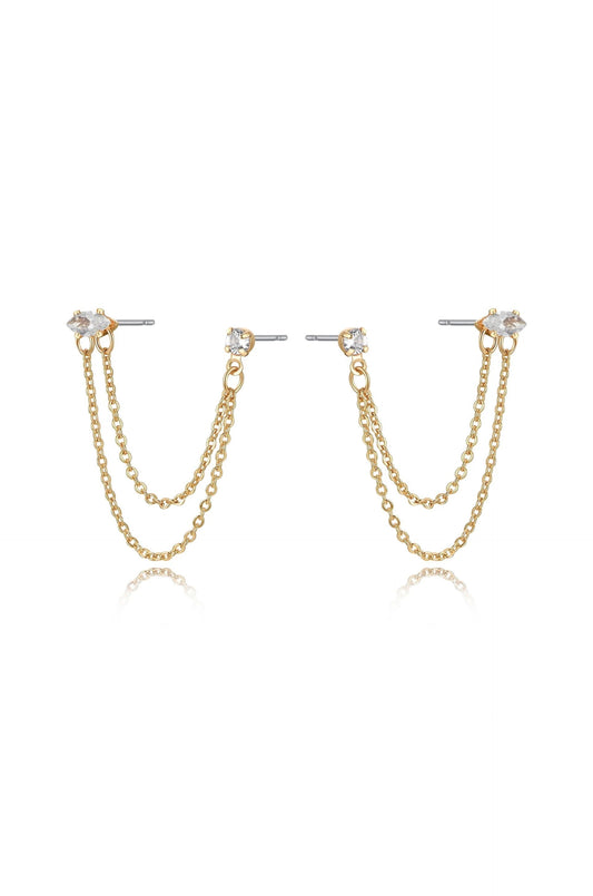 Double Piercing Chain Dangle Earrings - Clear