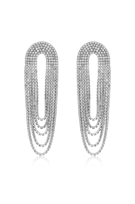 Crystal Drape Fringe Earrings - Silver