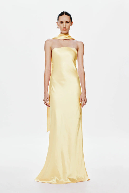 Misha Lilia Satin Gown - Soft Yellow