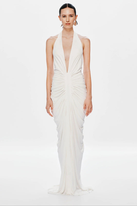 Misha Venus Gathered Cupro Dress - Ivory