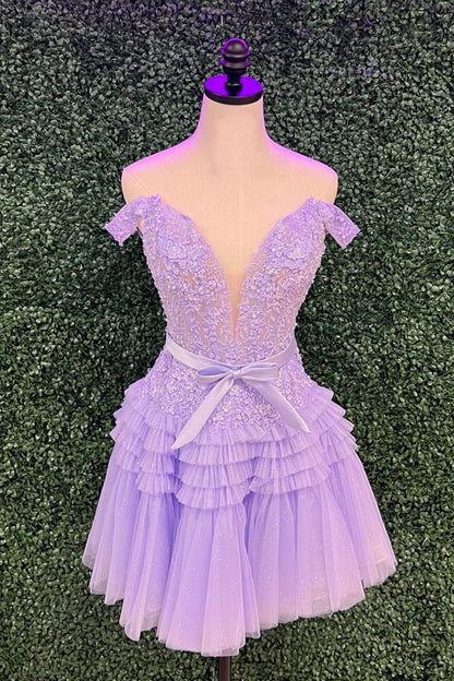 Off the Shoulder Fuchsia Appliques A-line Homecoming Dress