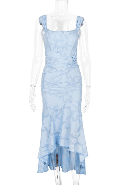Straps Lilac Lace Ruched Mermaid Long Dress