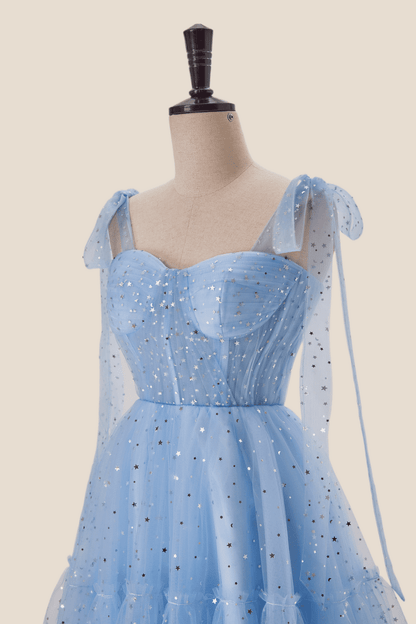 Starry Light Blue Tulle A-line Princess Dress