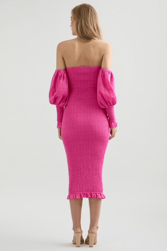 Lucia Shirred Midi Dress - Pink