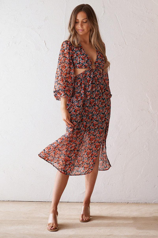 Luciana Midi Dress - Black Floral