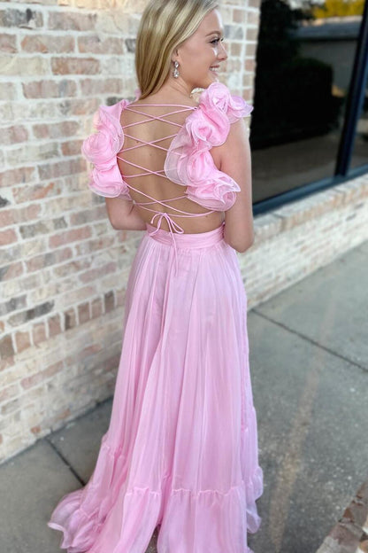 Ruffle Straps Fuchsia Pleated A-line Boho Dress