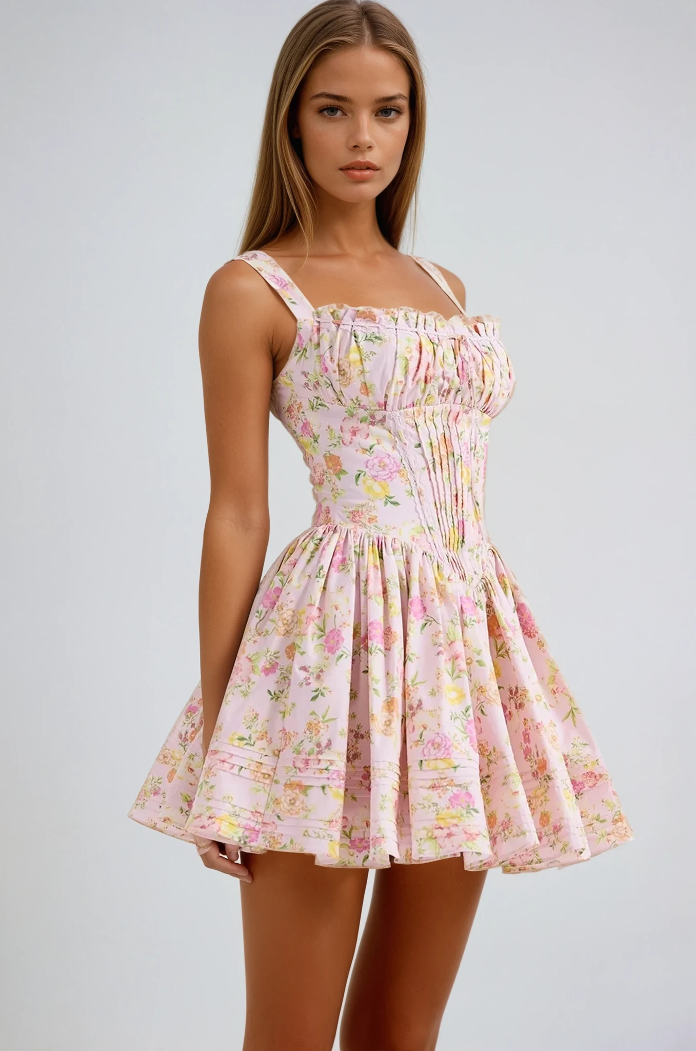Norelia – Lace Corset Mini Dress with Floral Print