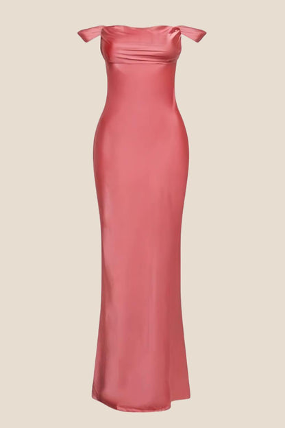 Off the Shoulder Red Soft Satin Long Dress