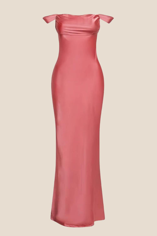 Off the Shoulder Red Soft Satin Long Dress