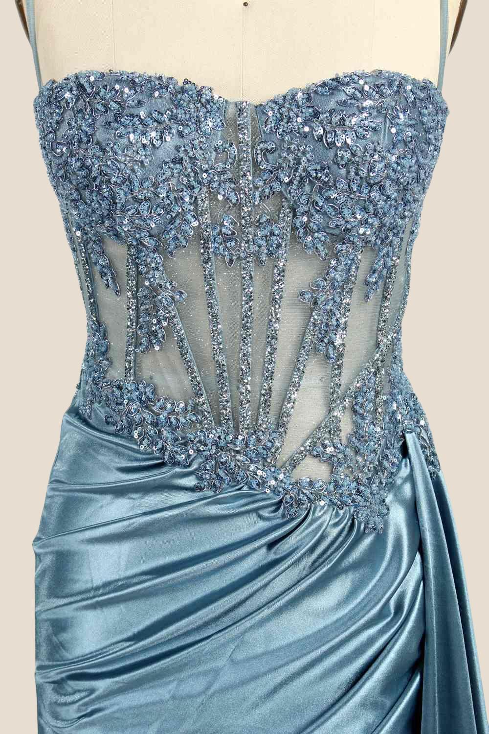 Sweetheart Sage Green Appliques Mermaid Long Dress