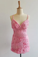 Spaghetti Straps Beaded Orange Mini Dress