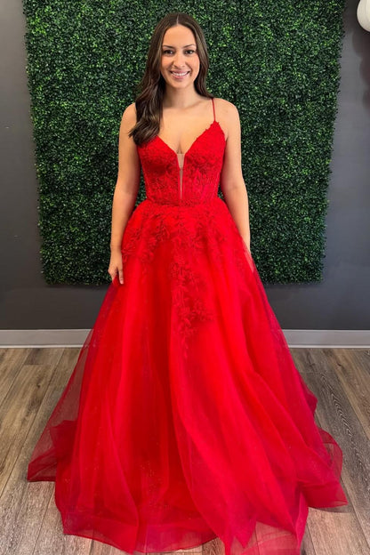 Royal Blue Lace Appliques Tulle Formal Dress