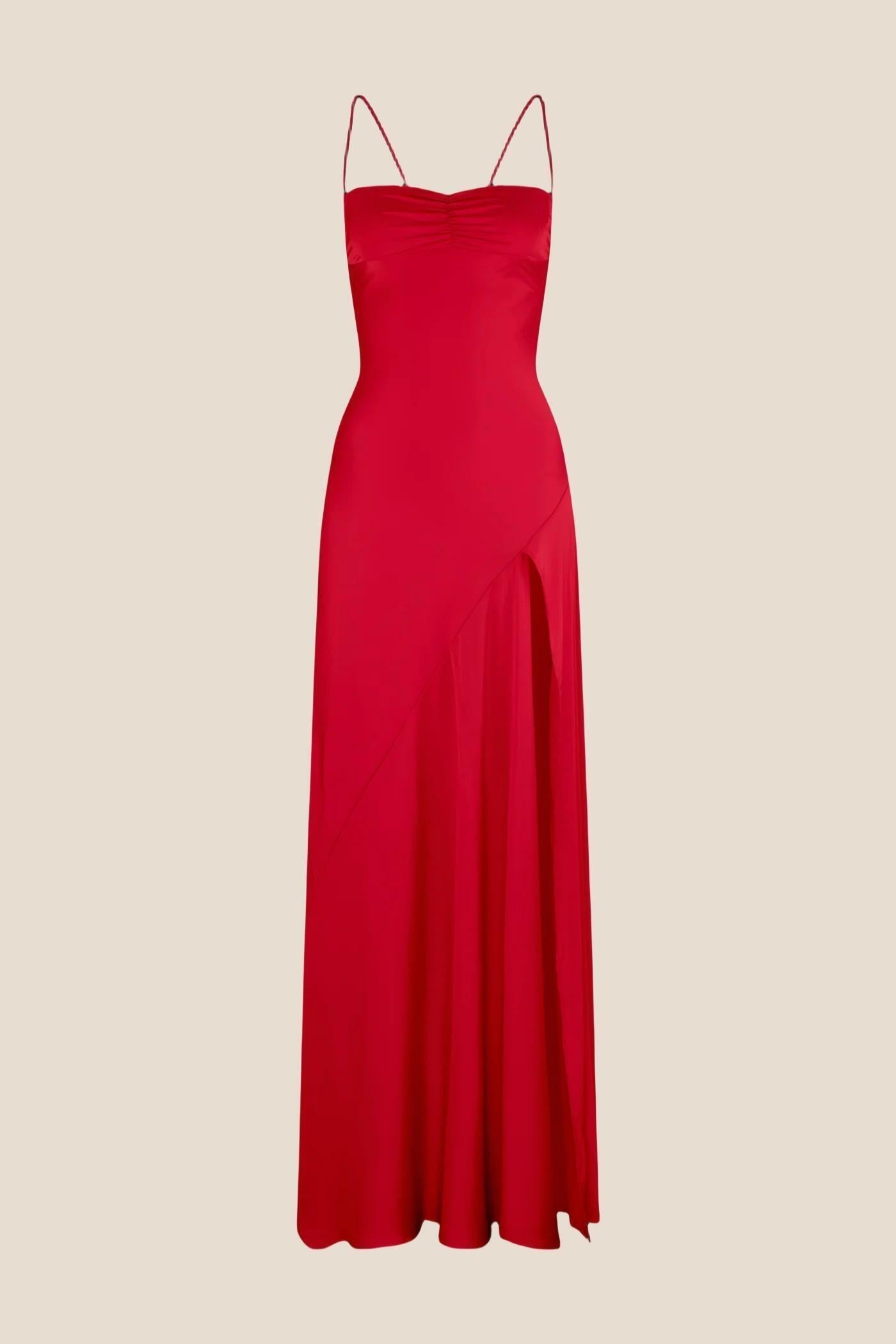 Spaghetti Straps Olive Green Long Dress with Slit