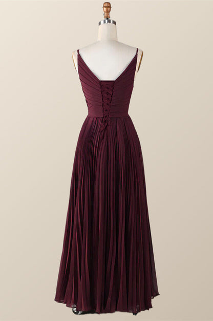 Twisted Front Burgundy Chiffon Long Bridesmaid Dress