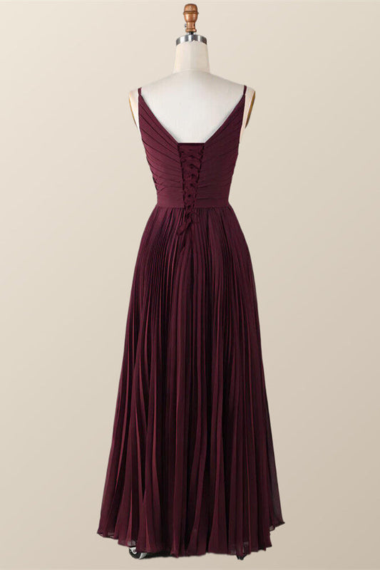 Twisted Front Burgundy Chiffon Long Bridesmaid Dress