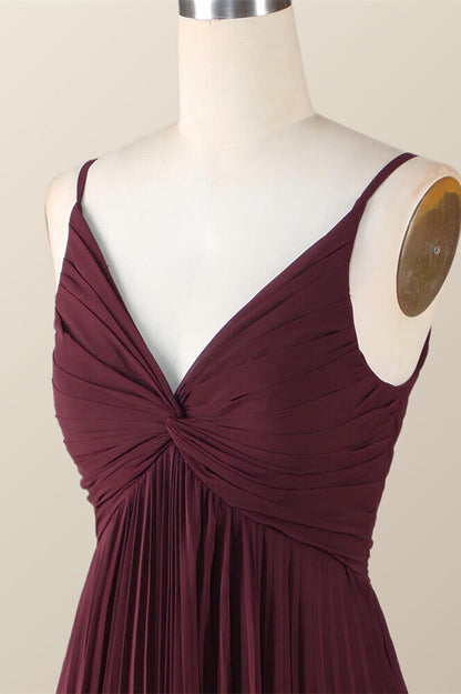 Twisted Front Burgundy Chiffon Long Bridesmaid Dress