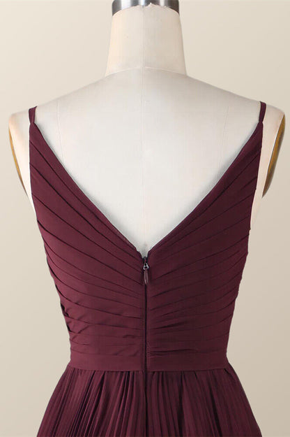 Twisted Front Burgundy Chiffon Long Bridesmaid Dress