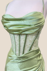 Sage Green  Ruched Corset Mermaid Long Prom Dress