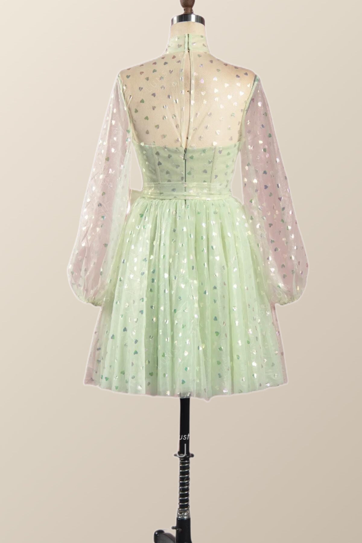Puffy Long Sleeves Sage Green A-line Homecoming Dress