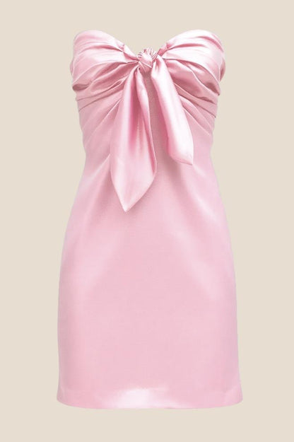 Strapless Yellow Tie Front A-line Short Dress