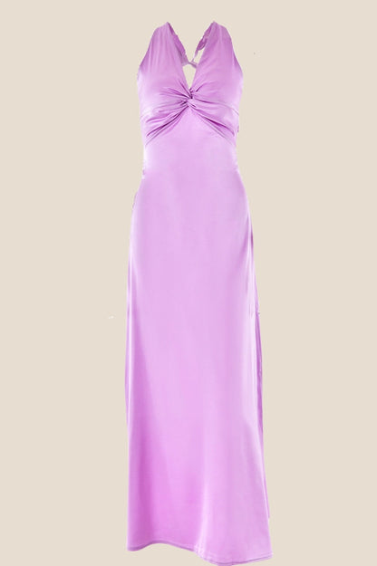 Twist V-neck Blue Open Back Sheath Long Dress