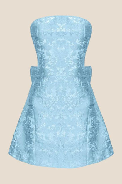 Strapless Blue Back Bow A-line Short Dress
