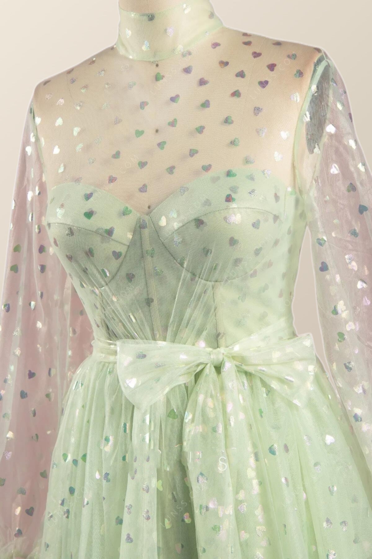 Puffy Long Sleeves Sage Green A-line Homecoming Dress