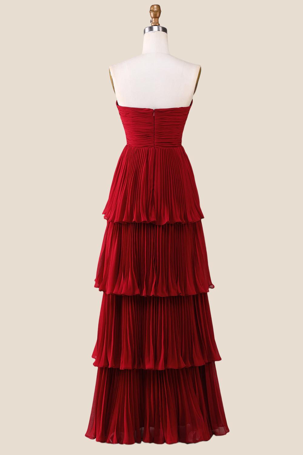 Strapless Sage Pleated Tiered Long Party Dress