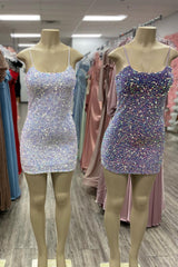 Scoop Pink Sequin Tight Mini Party Dress