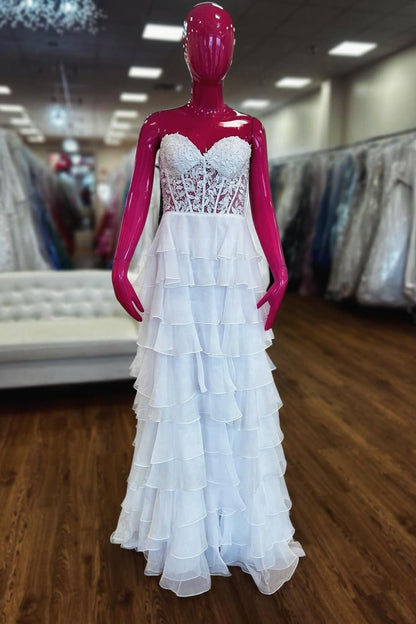 Sweetheart Yellow Appliques Tiered Ruffles Dress